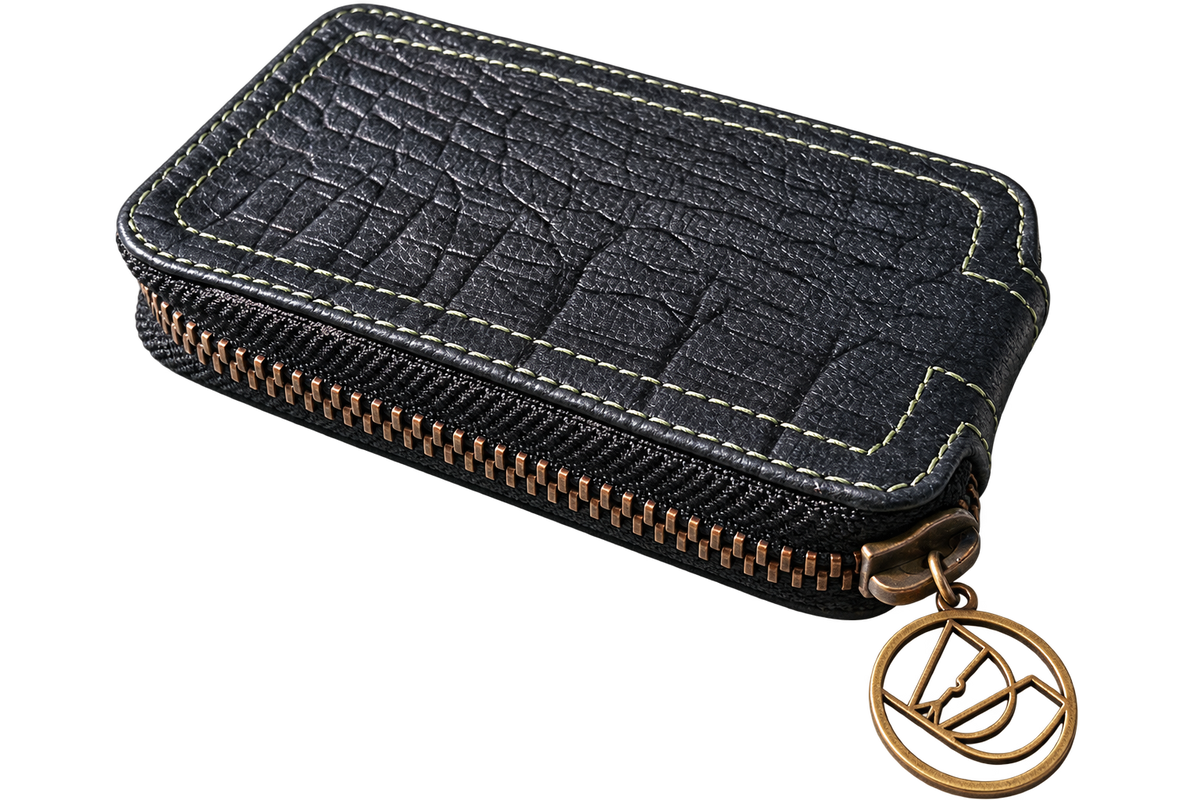 DJ Wallet black with green stitching closed