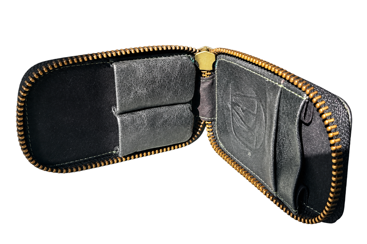 DJ Wallet black with green stitching interior