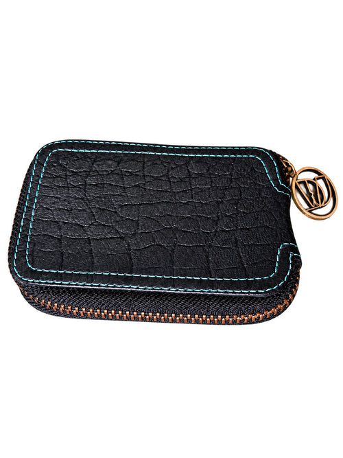 DJ Wallet black with turquoise stitching exterior