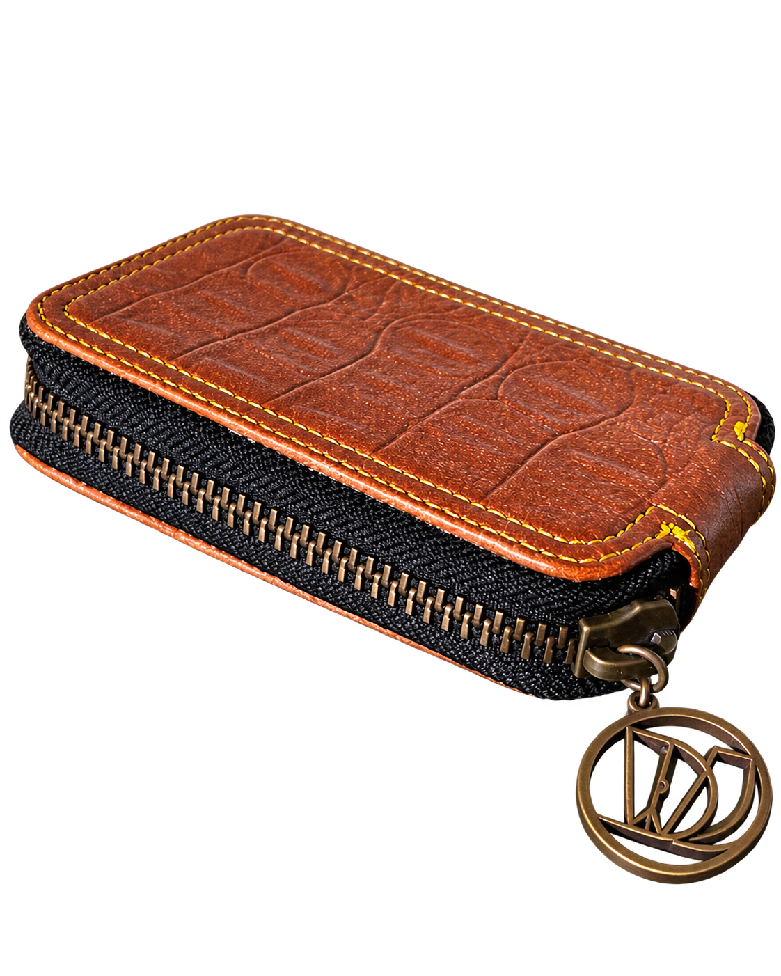 DJ Wallet brown croco yellow stitching