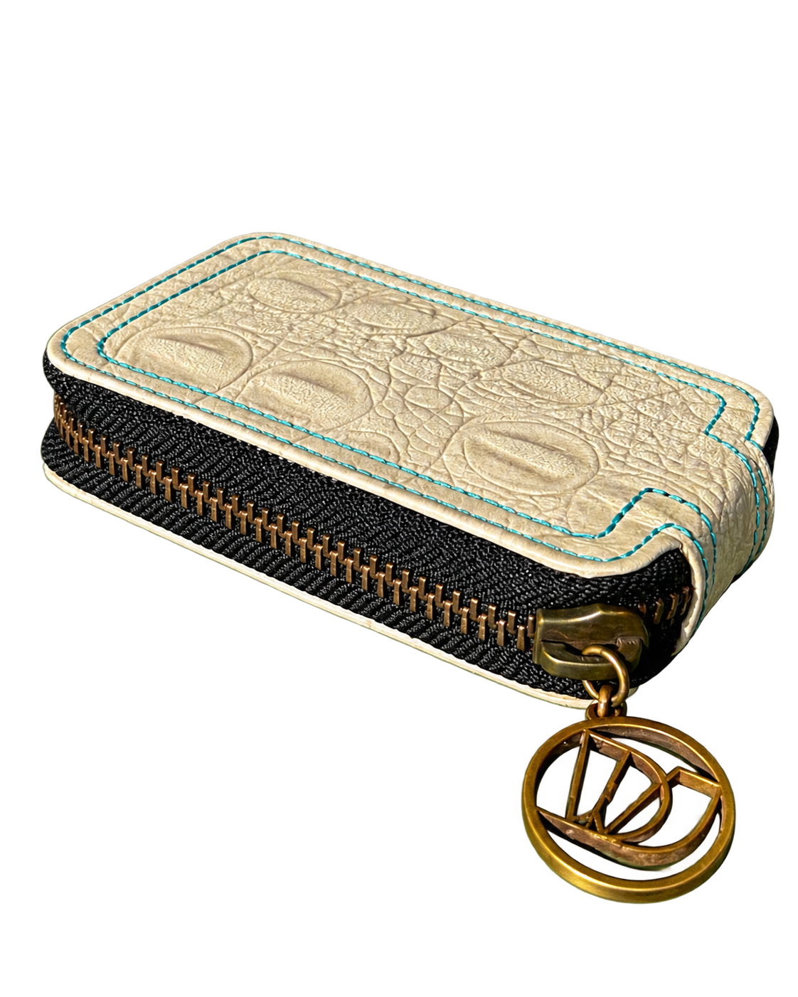 DJ Wallet white croco blue stitching